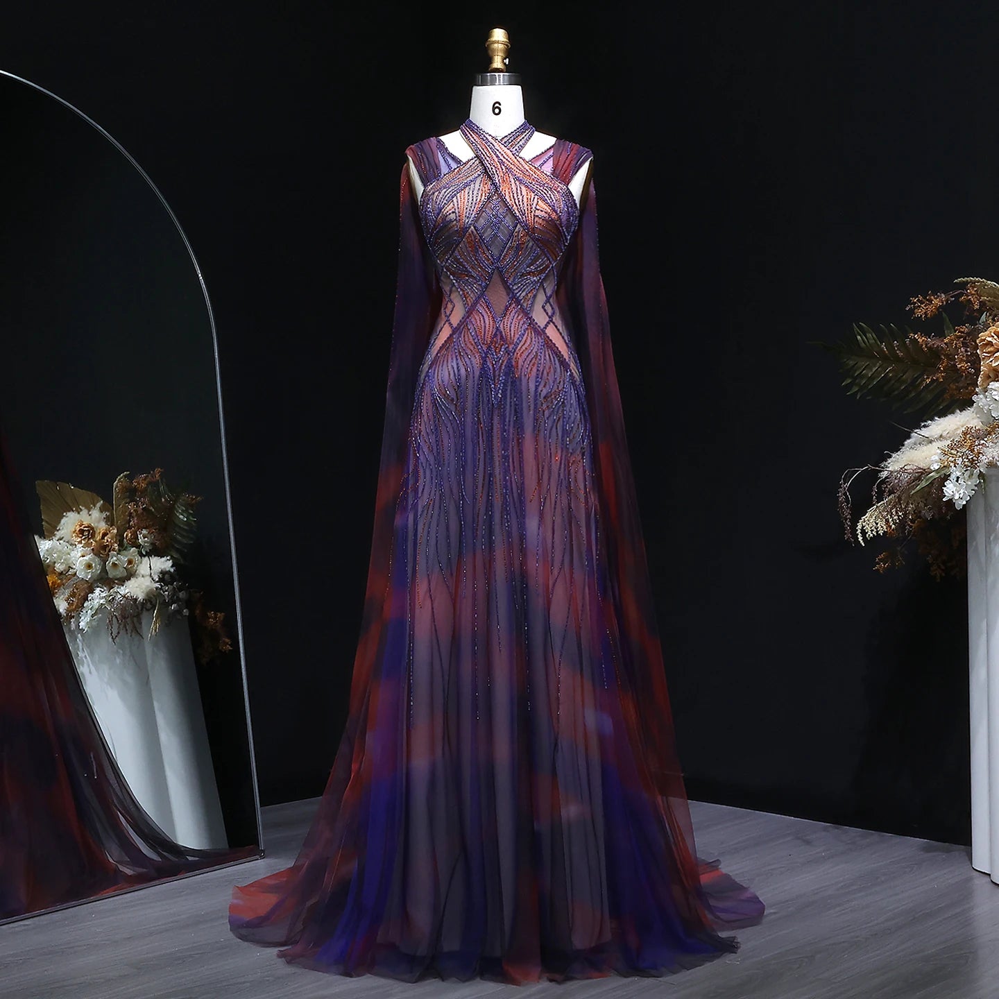 Sharon Said Women's Formal Evening Gown — Halter Beaded Tulle Prom Dress SS297