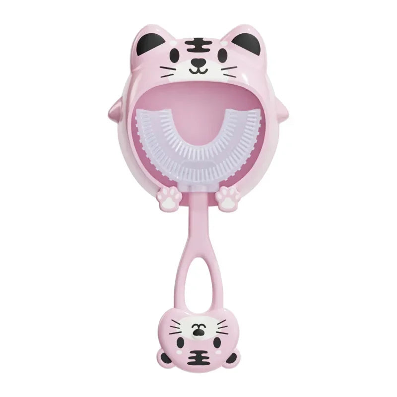 Kids U-Shaped Silicone Toothbrush — 360° Cartoon Design for Ages 1–12
