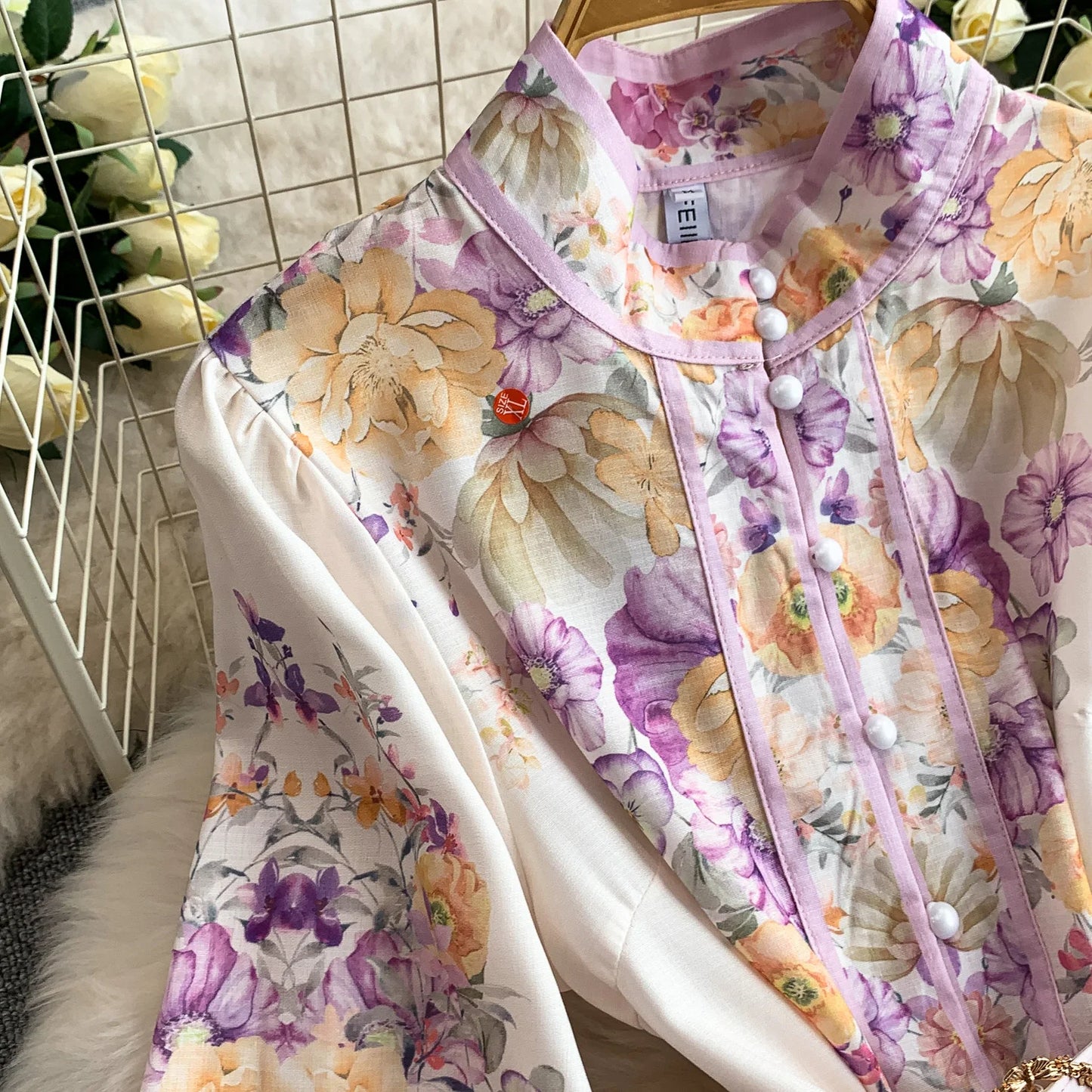 Women's Romantic Print Lantern Sleeve Dress — Belted Split Maxi