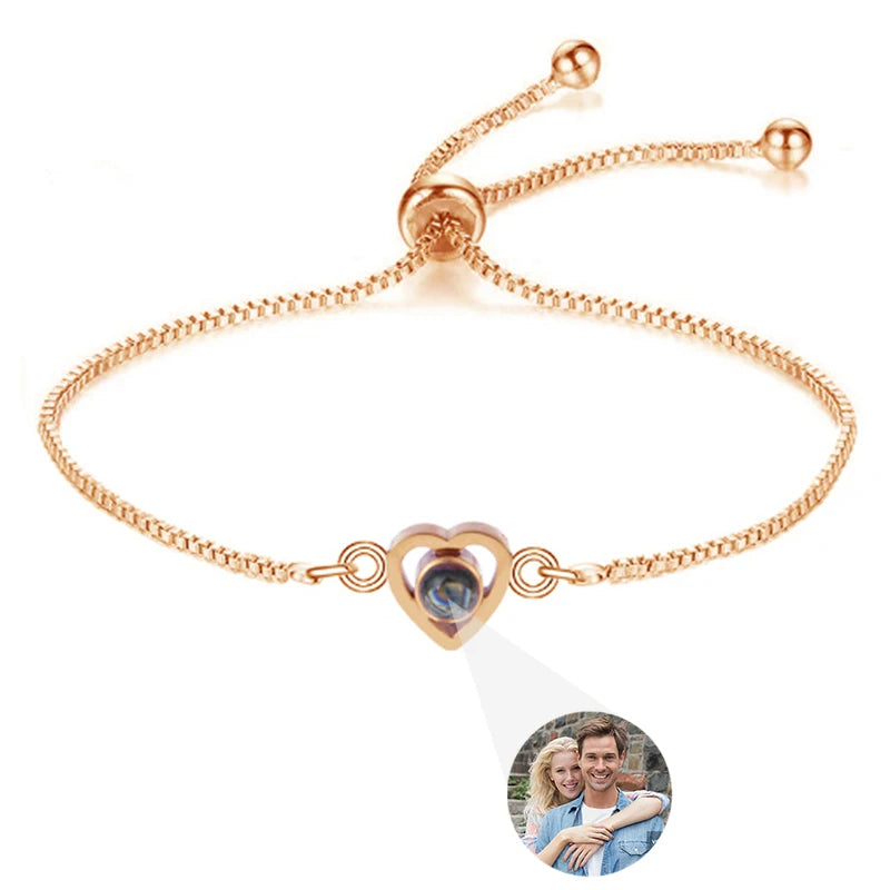 Custom Photo Bracelet Personalized Projection Bracelets with Picture Inside 100 Languages I Love You Stainless Steel Bracelet