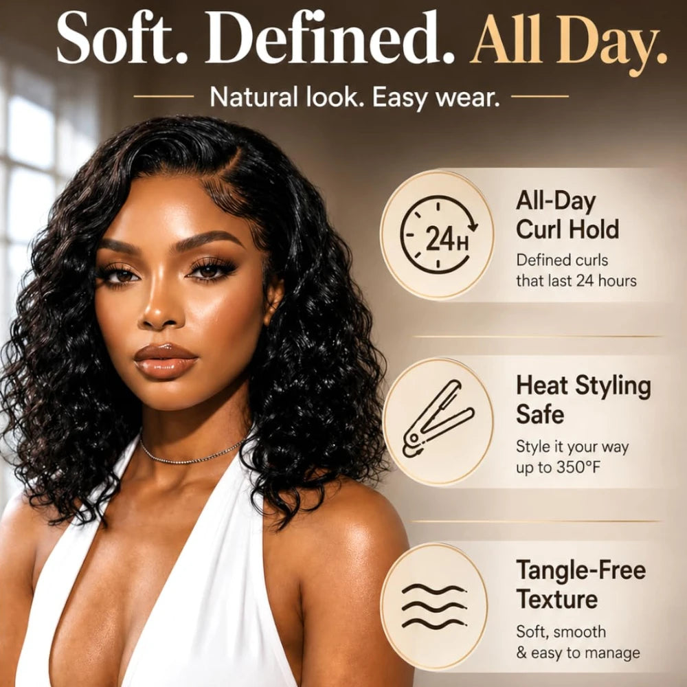 220% Density Water Wave Bob Wig – No-Slip 6x4 Minimalist Lace Glueless Human Hair | Ready To Wear