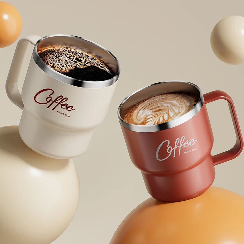 Double Wall Insulated Coffee Mug — 304 Stainless Steel with Handle