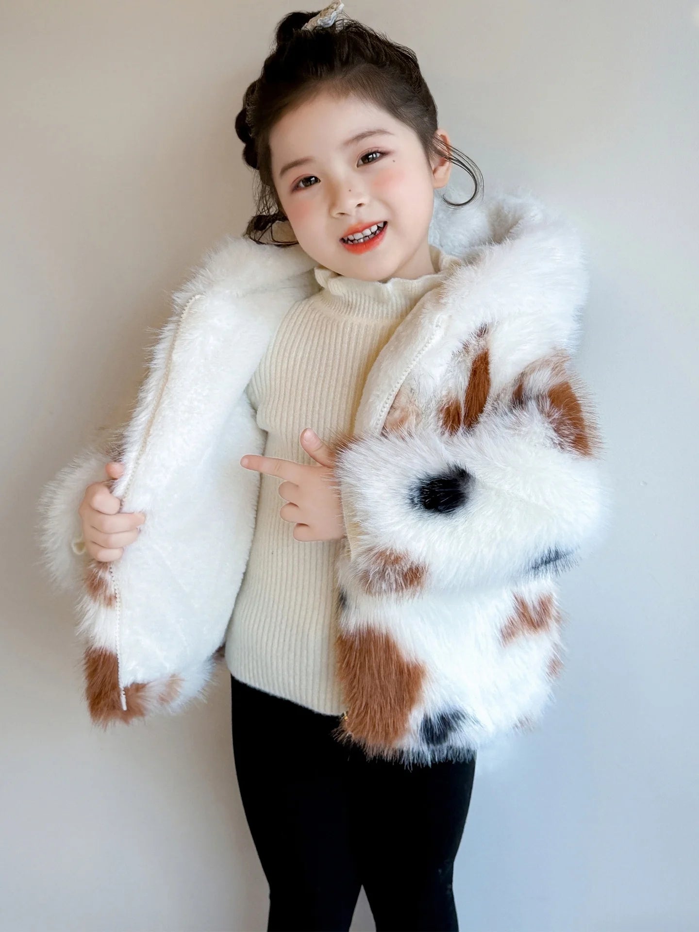 Adorable Faux Fur Cat Coat for Kids — Warm Winter Jacket