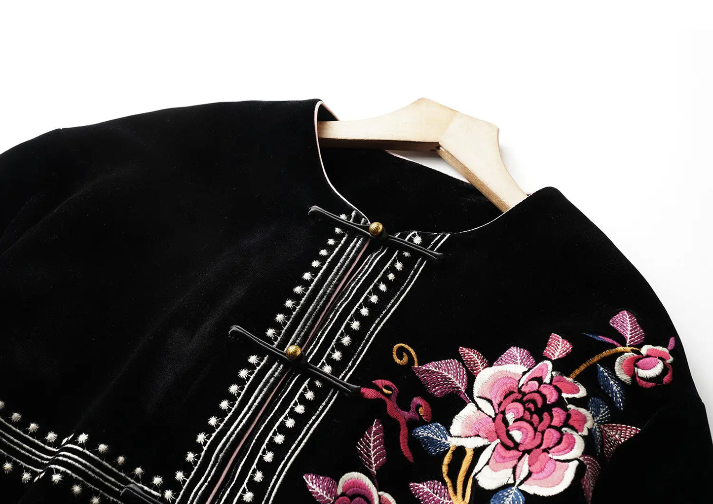 Women's Black Embroidered Velvet Jacket — Chinese Floral Style