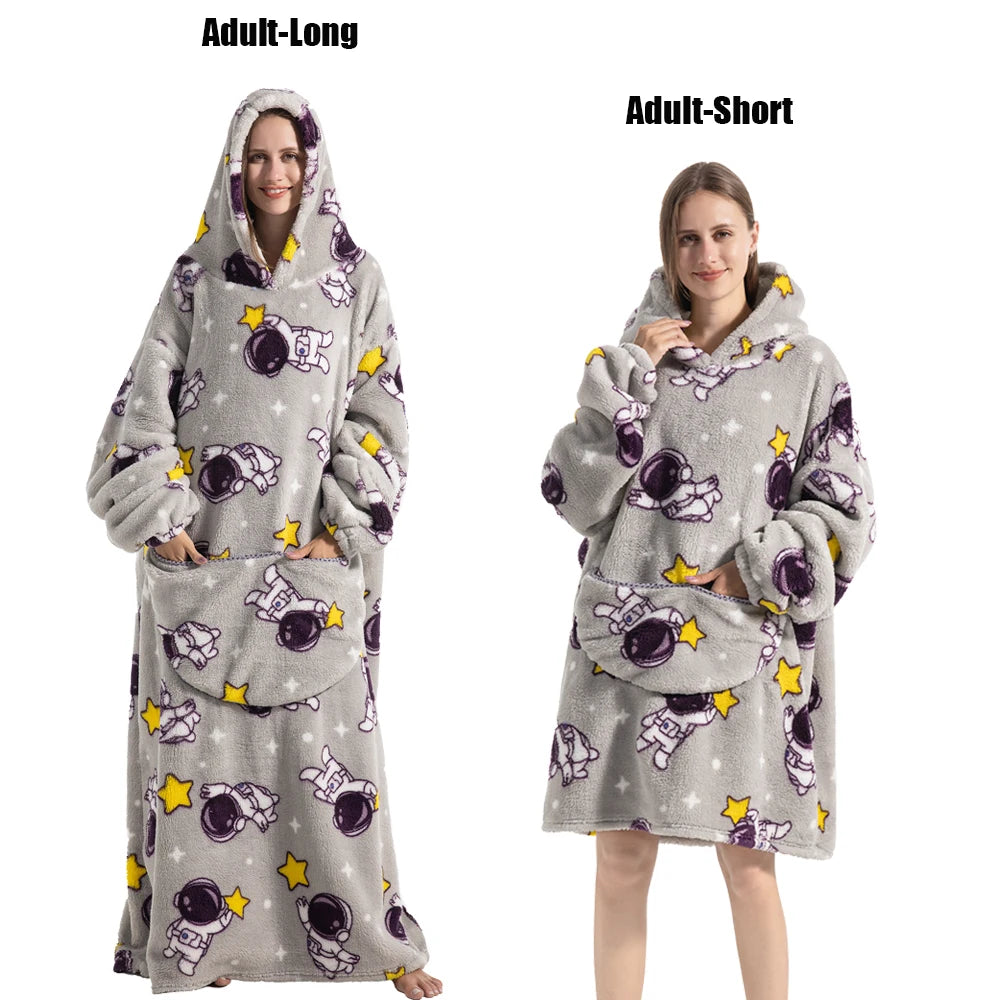 Cartoon Plush Wearable Blanket Hoodie for Adults