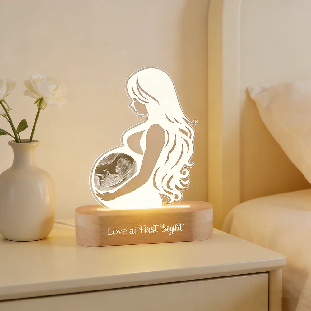 Personalized Baby Ultrasound Acrylic Night Light — Custom Sonogram LED Lamp