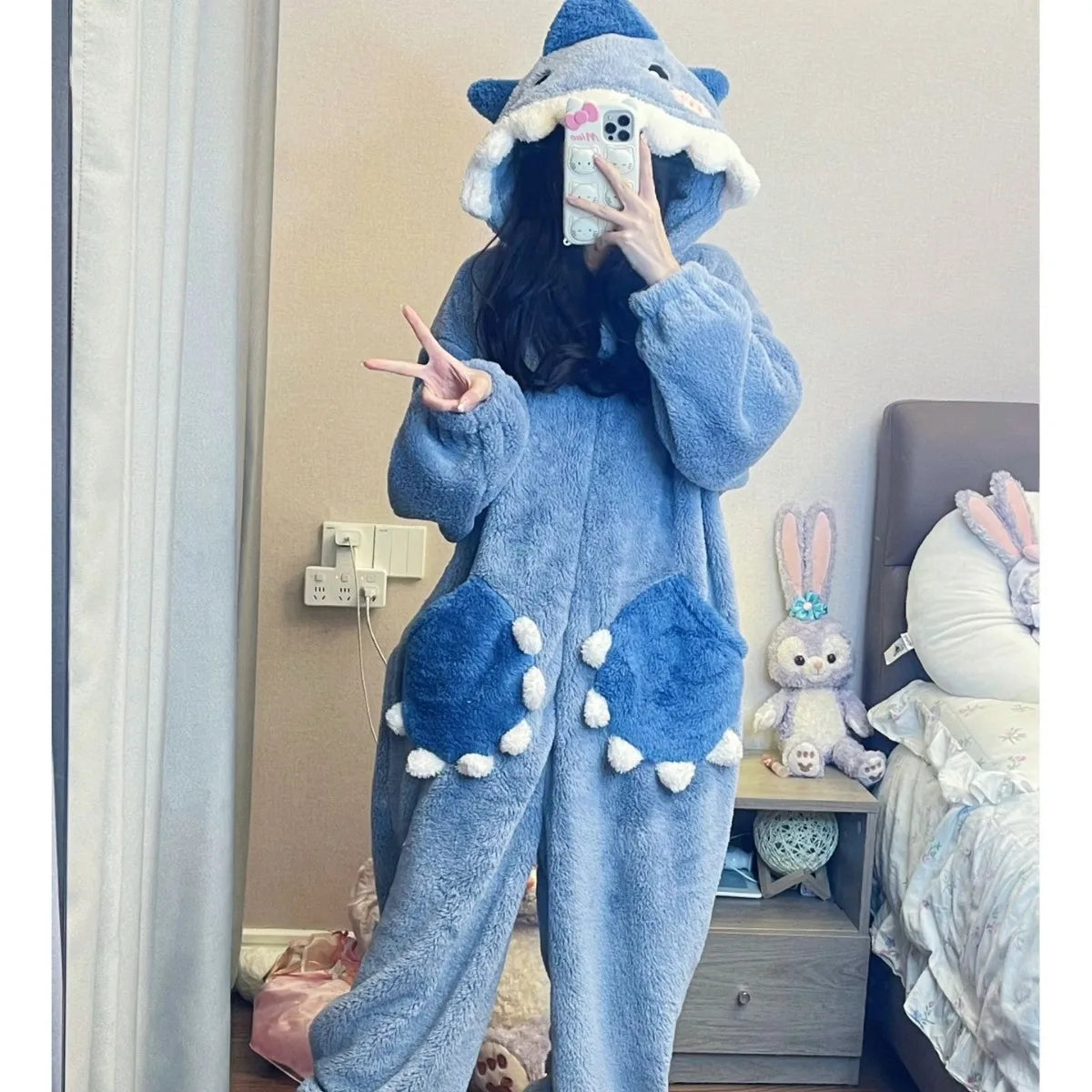 Women's Cartoon Shark Hooded Kigurumi Jumpsuit — Cosplay Loungewear & Sleepwear