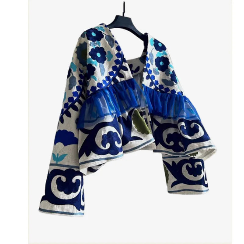 Women's Floral Embroidered Cardigan — Loose Fit Long Sleeve Top