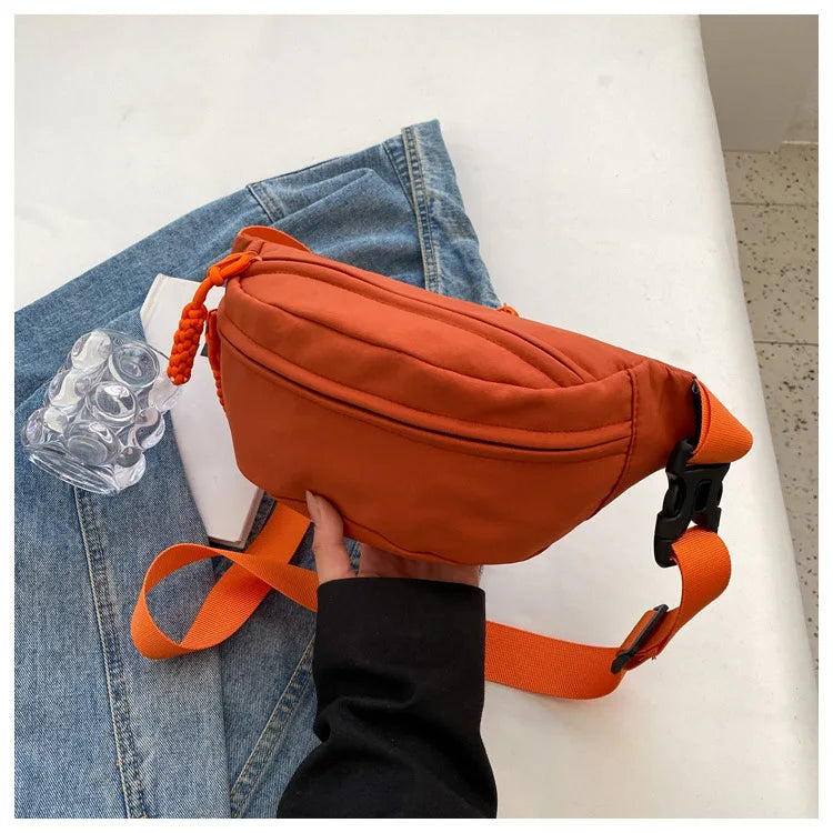 Fashion Nylon Crossbody Bags for Women Chest Bags Sling Waist Pack Canvas Waist Bag Casual Fanny Packs Sport Half Moon Belt Bag