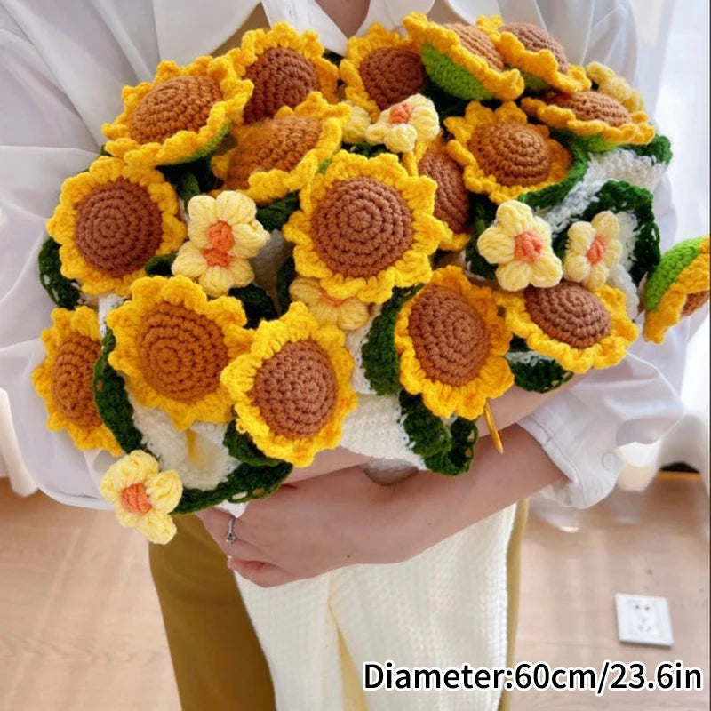 Crochet Flower Bouquet Blanket — Handmade Knit Floral Throw