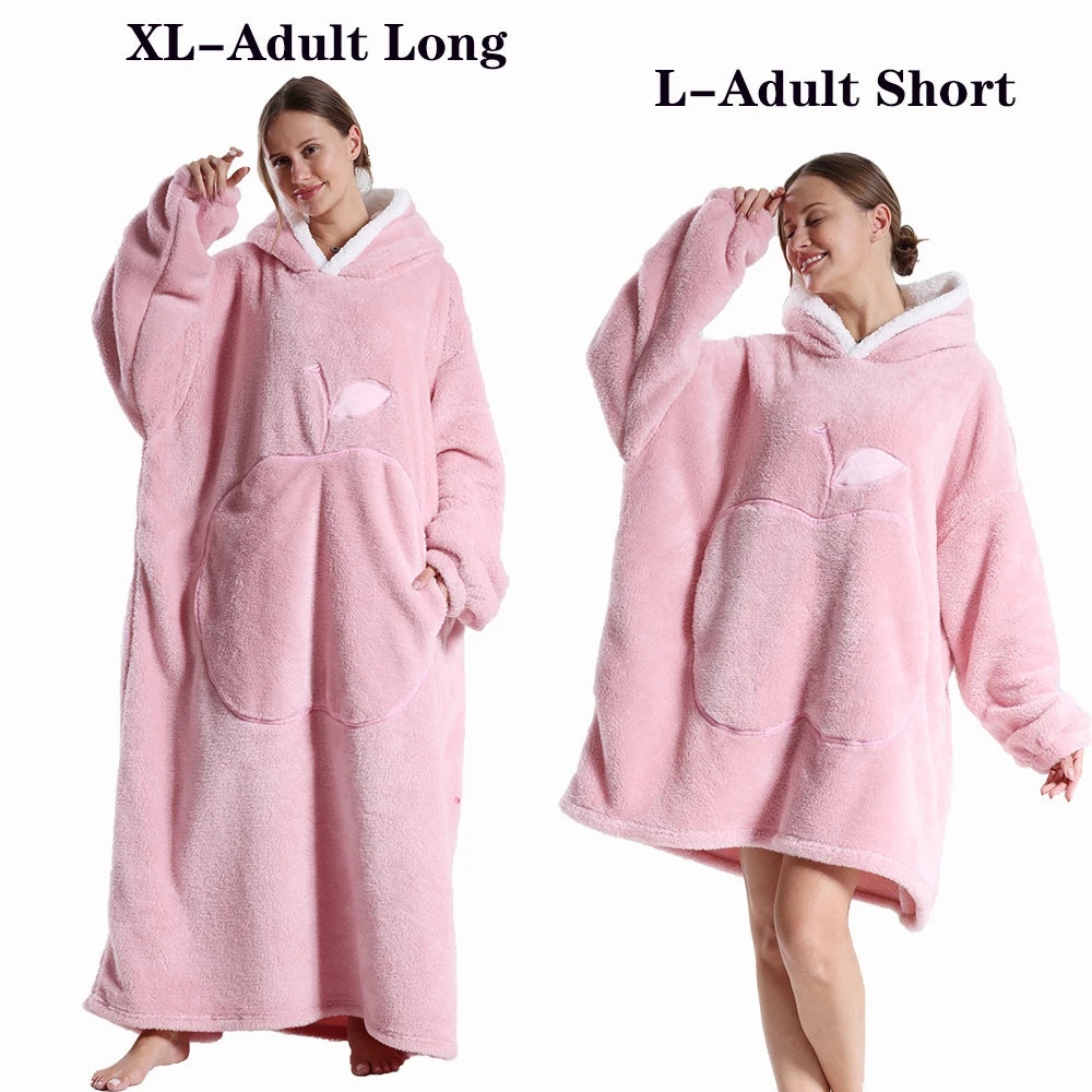 Cartoon Plush Wearable Blanket Hoodie for Adults
