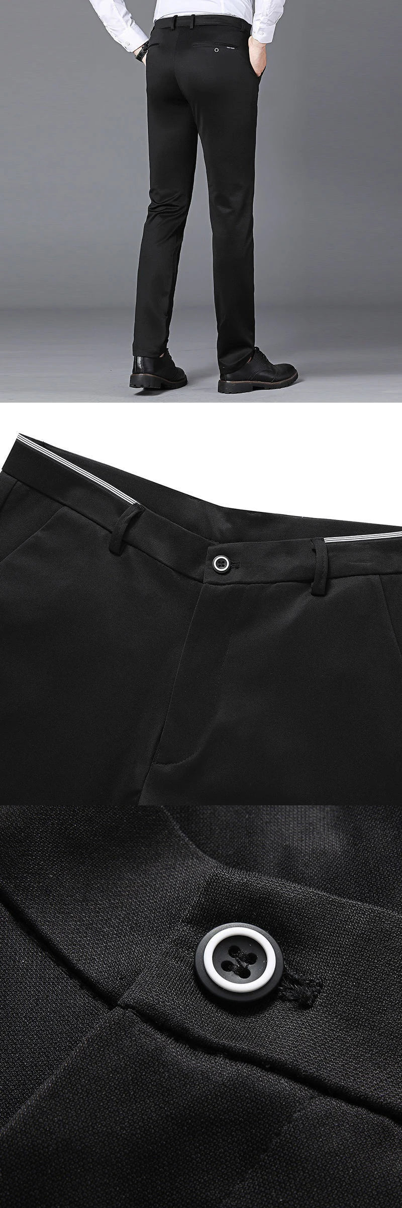 Men's Slim Straight Dress Pants – Elastic Waist Formal Trousers (Size 28–40)