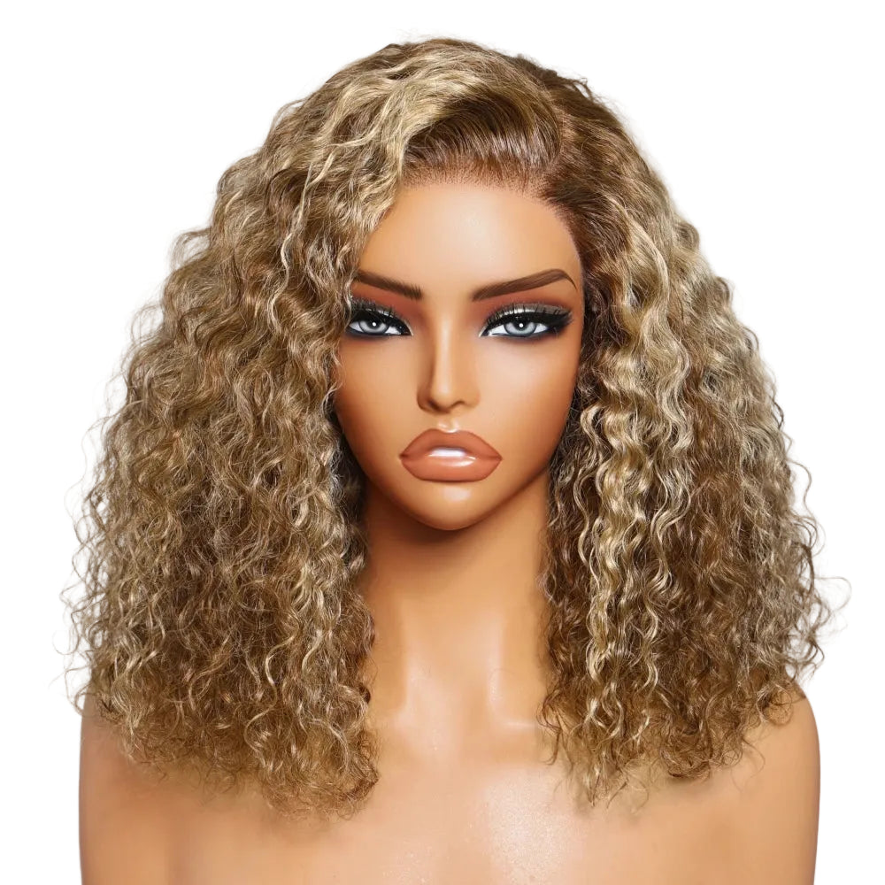 7x5 Bye-Bye Slip™ Lace Honey Blonde Highlights Voluminous Curly Bob Wig | 180% Density Glueless Human Hair