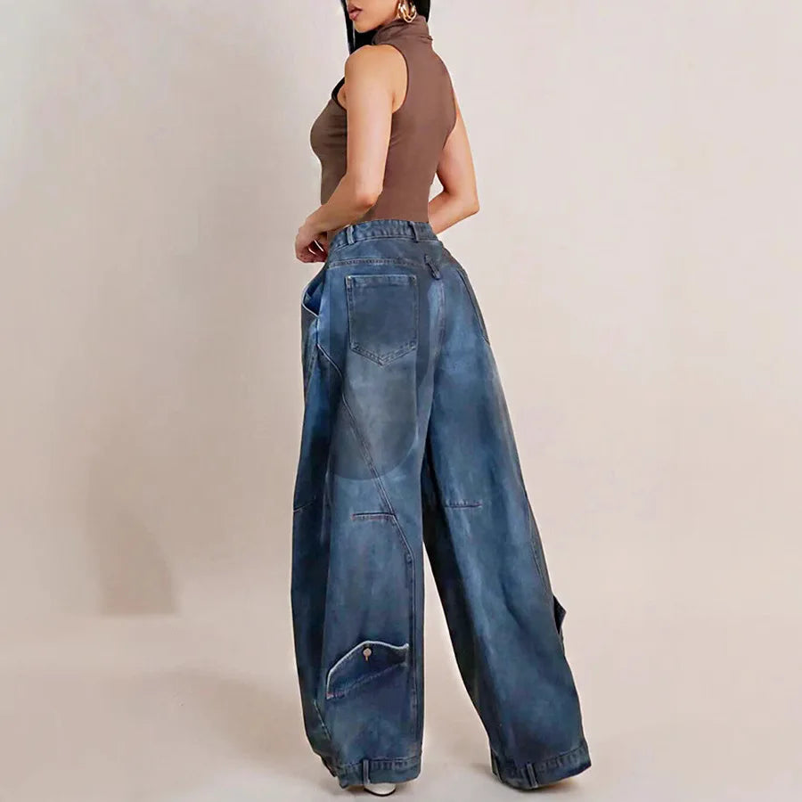 Women's Vintage Wide Leg Denim Jeans — Punk Streetwear Distressed