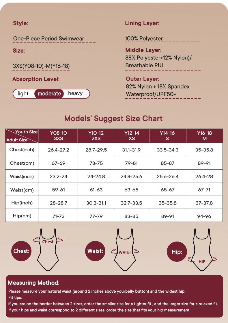 Teen Period One-Piece Swimsuit — Leak-Proof Menstrual Swimwear for Girls