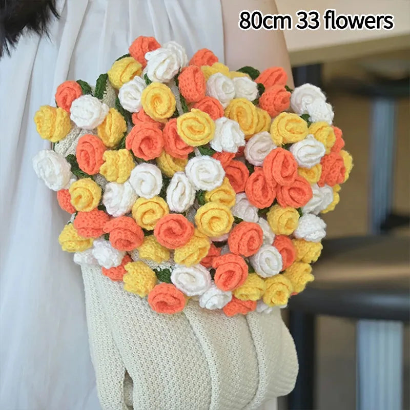 Crochet Flower Bouquet Blanket — Handmade Knit Floral Throw