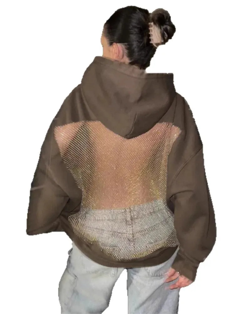 Women's Backless Lace Fleece Hoodie