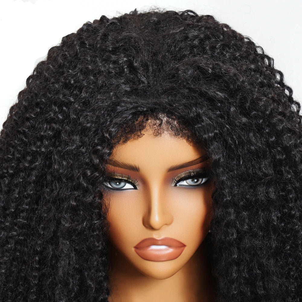 Drawstring Kinky Curly Half Wig With 4C Edges Hairline Seamless Flip Over Human Hair Wig Beginner Friendly