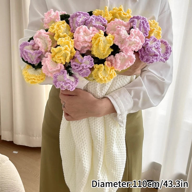 Handmade Crochet Flower Blanket Rose Bouquet Sofa Blankets Ramo Tulip Knitting Finished Blanket Mother's Day Gift Manta de rosas