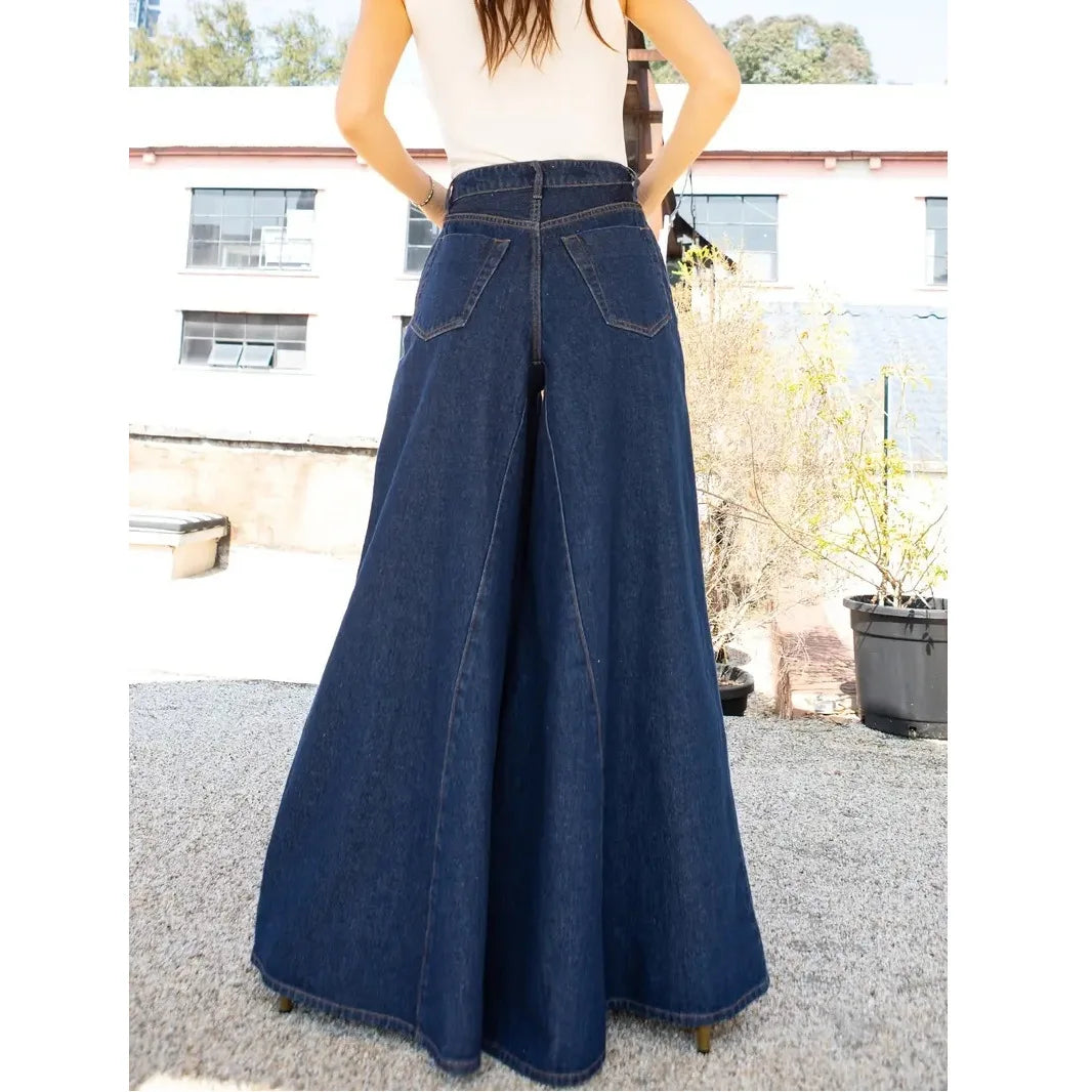 Women's Wide Leg Denim Jeans — Low Waist Washed Street Style