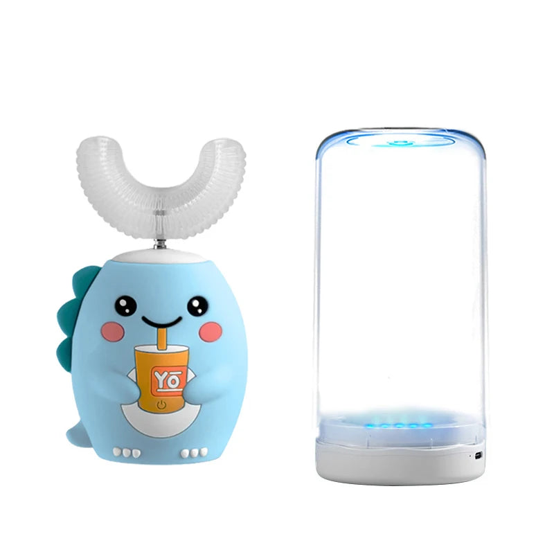 Kids U-Shaped Sonic Electric Toothbrush — 360° Automatic Silicone, USB Rechargeable, Blue Light