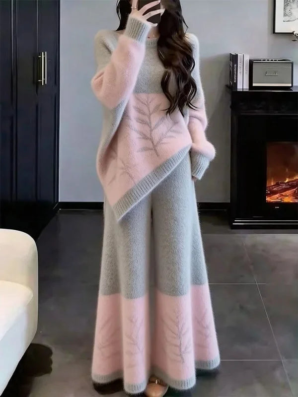 Elegant Soft Style Knit Sweater Skirt Set Women's Fashion Slimming High Waist A-Line Dress Casual Warm Long Sleeve round Neck