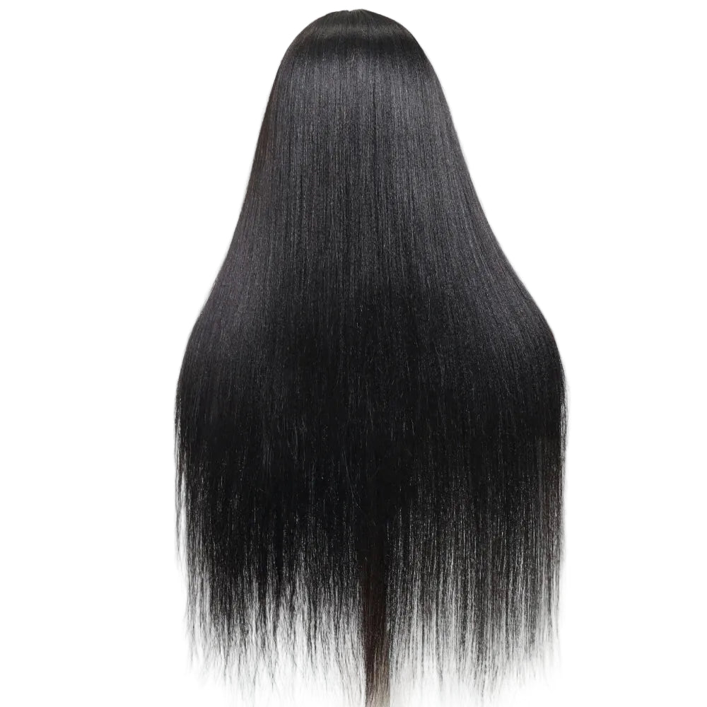 Layered Cut Yaki Straight Wig With Bangs 100% Human Hair Full Machine Made Wig 150% Density