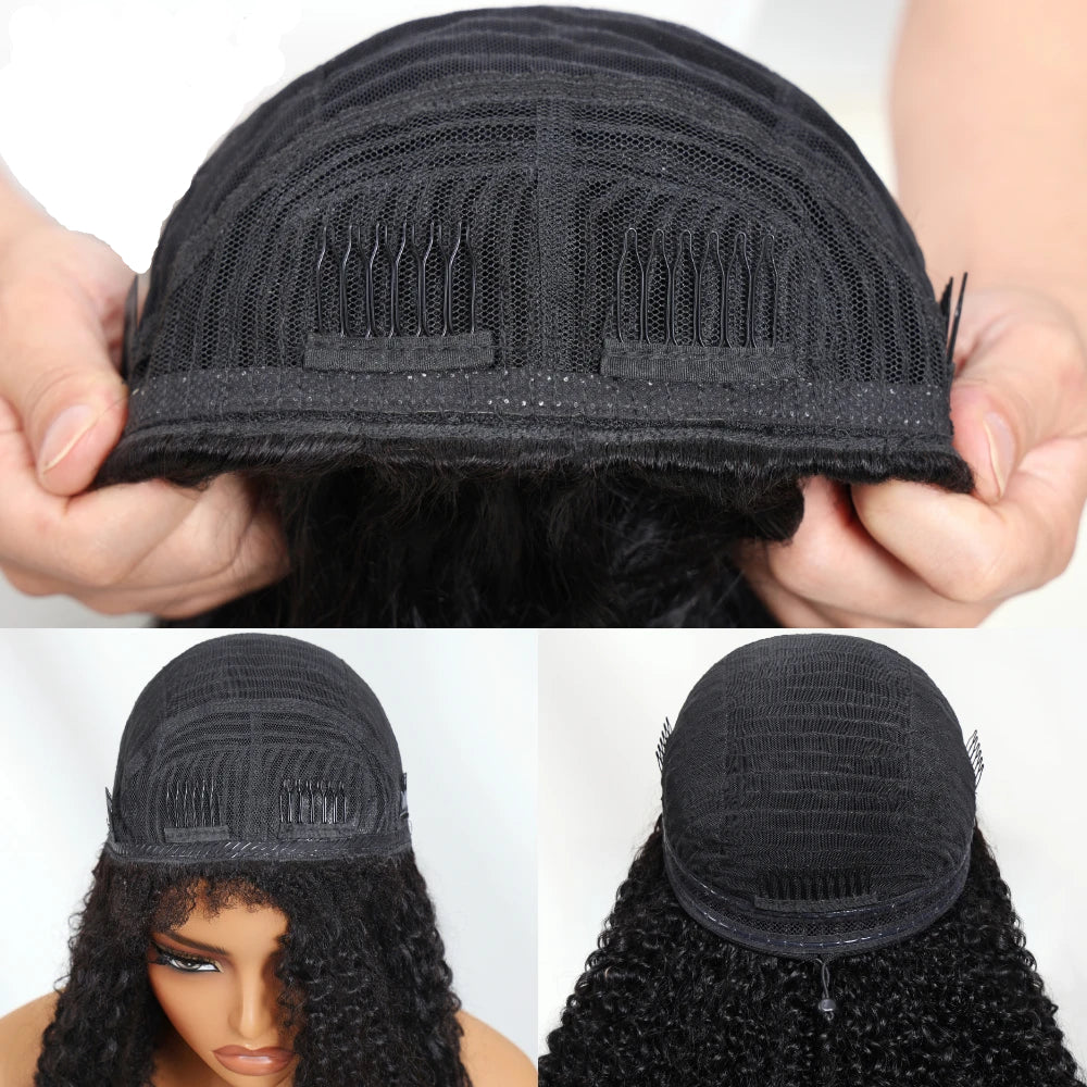 Drawstring Kinky Curly Half Wig With 4C Edges Hairline Seamless Flip Over Human Hair Wig Beginner Friendly