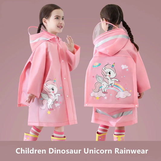 Kids Cartoon Raincoat — Dinosaur & Unicorn Waterproof Poncho