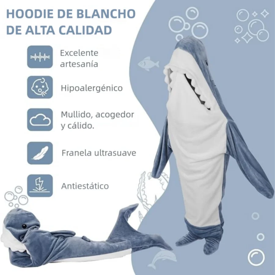 Pijama Tiburón con Capucha para Adultos — Saco de Dormir Portátil