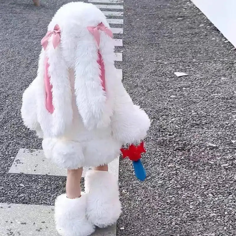 Kawaii Children Plush Rabbit Cosplay Costume Set — Warm Winter Outfit for Girls