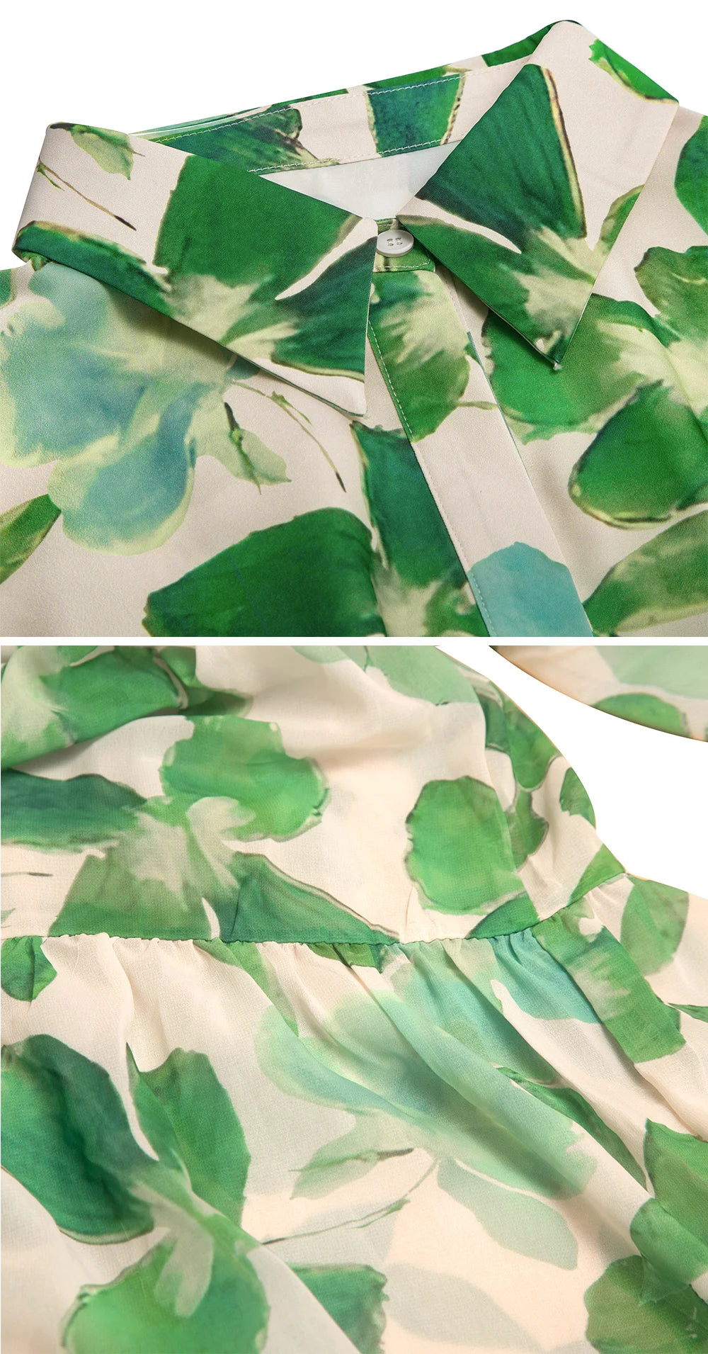 CHCH Women's Dress 2025 Spring New Long Sleeve Collar Green Flower Vacation