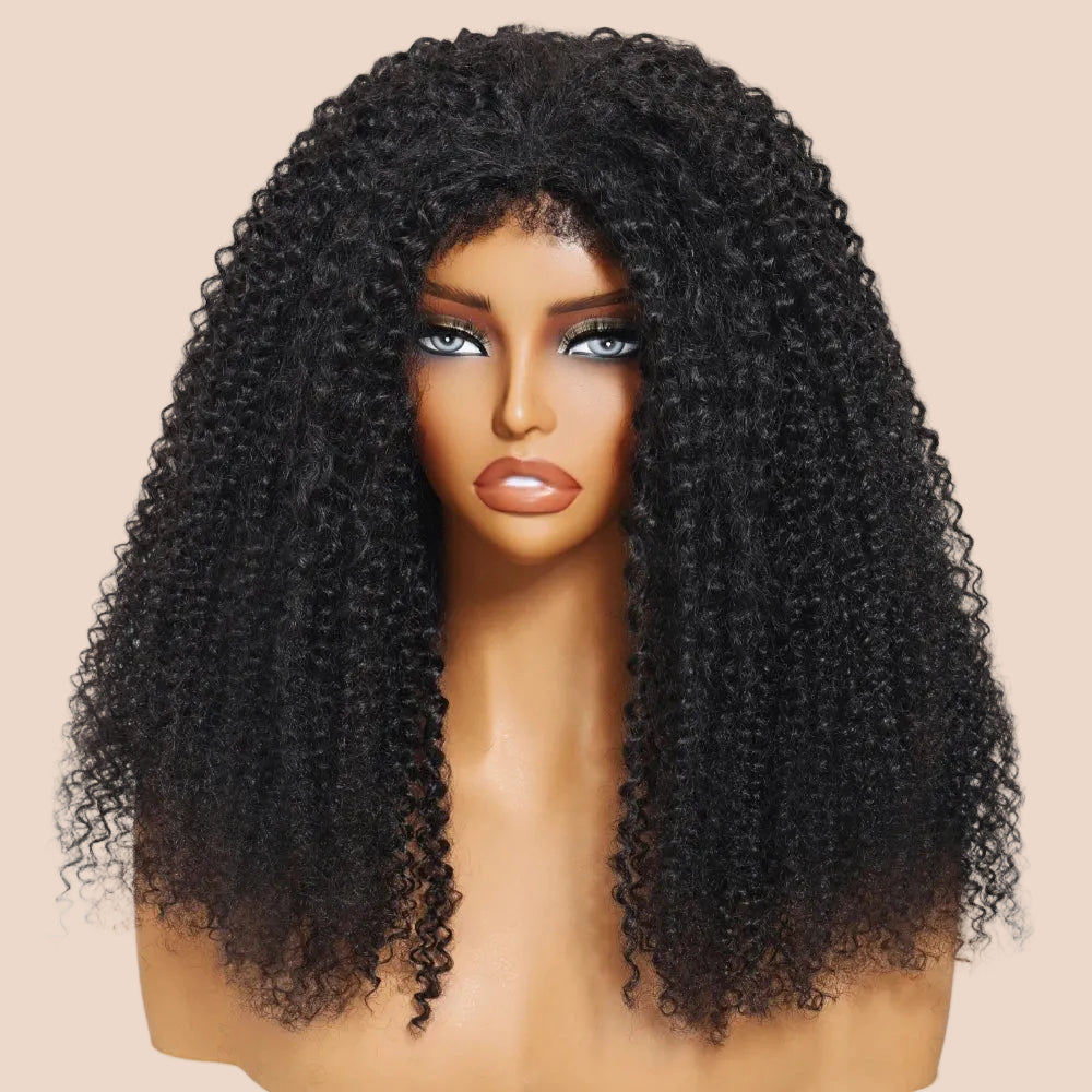 Drawstring Kinky Curly Half Wig With 4C Edges Hairline Seamless Flip Over Human Hair Wig Beginner Friendly