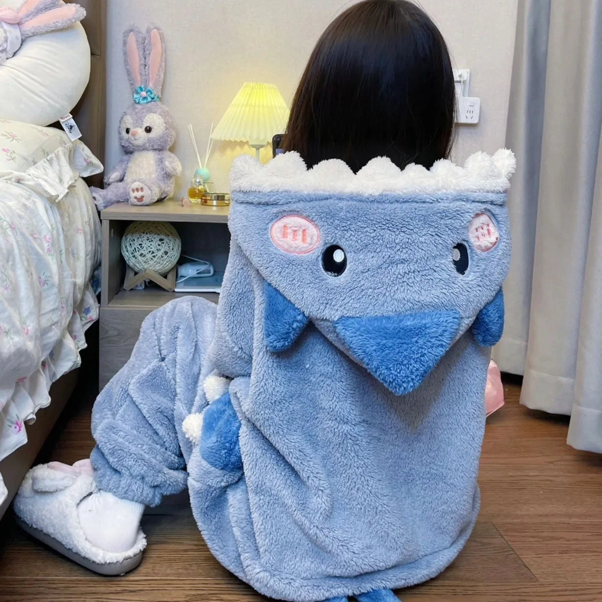 Women's Cartoon Shark Hooded Kigurumi Jumpsuit — Cosplay Loungewear & Sleepwear