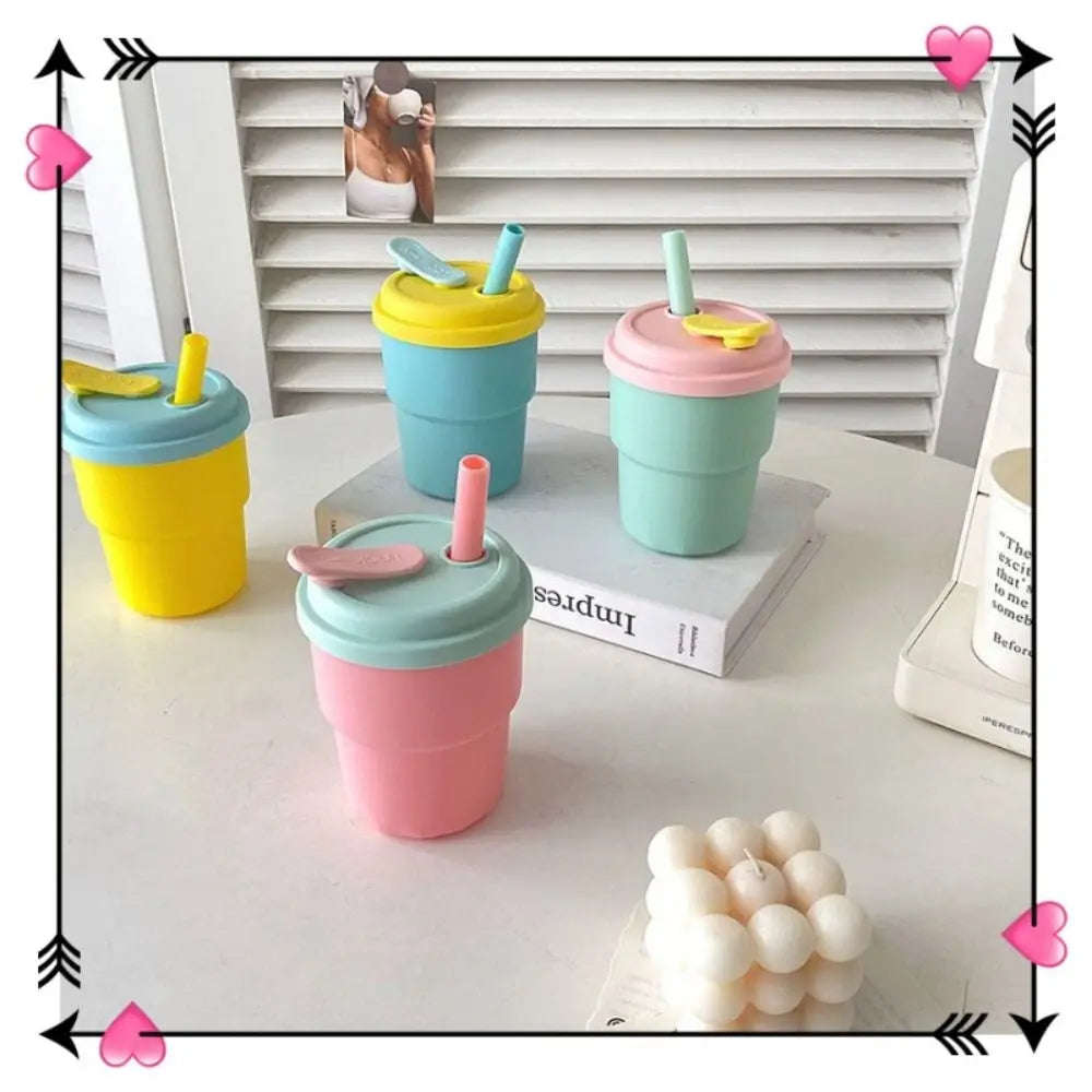 Kids Silicone Water Cup — 380ml Leakproof Bottle with Straw