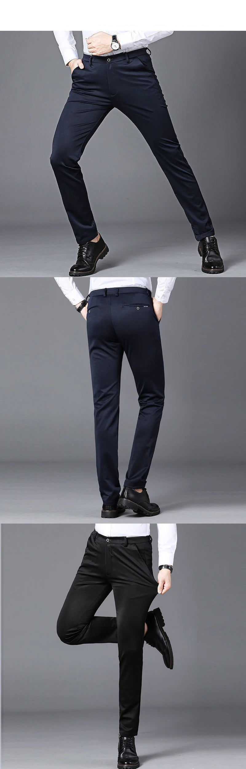 Men's Slim Straight Dress Pants – Elastic Waist Formal Trousers (Size 28–40)
