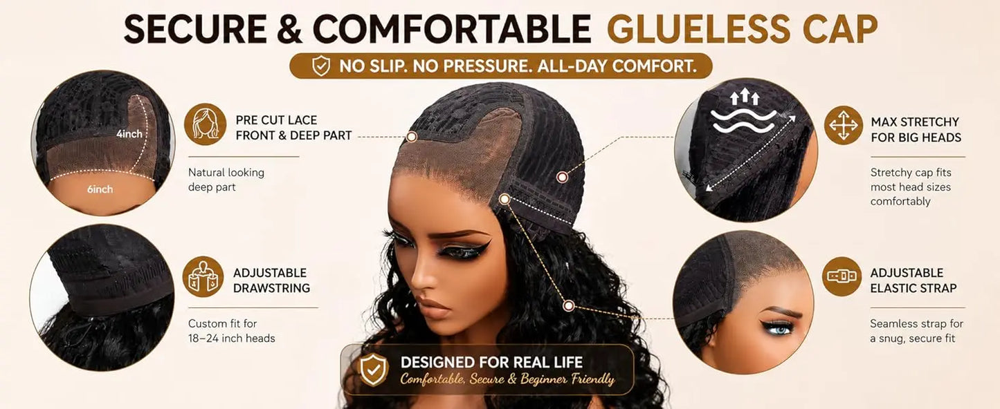 220% Density Water Wave Bob Wig – No-Slip 6x4 Minimalist Lace Glueless Human Hair | Ready To Wear