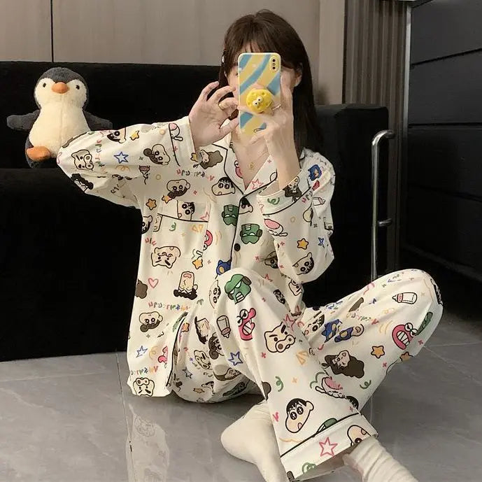 Crayon Shin-Chan Anime Pajamas Set — Women's Kawaii Cartoon Homewear