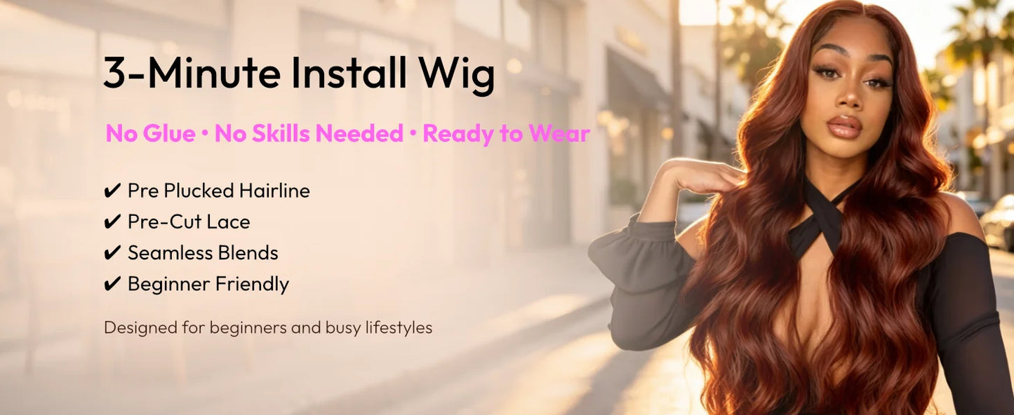 Warm Sun-Kissed Reddish Brown Body Wave Wig | Glueless 7x5 Lace, Pre-Cut & Pre-Bleached