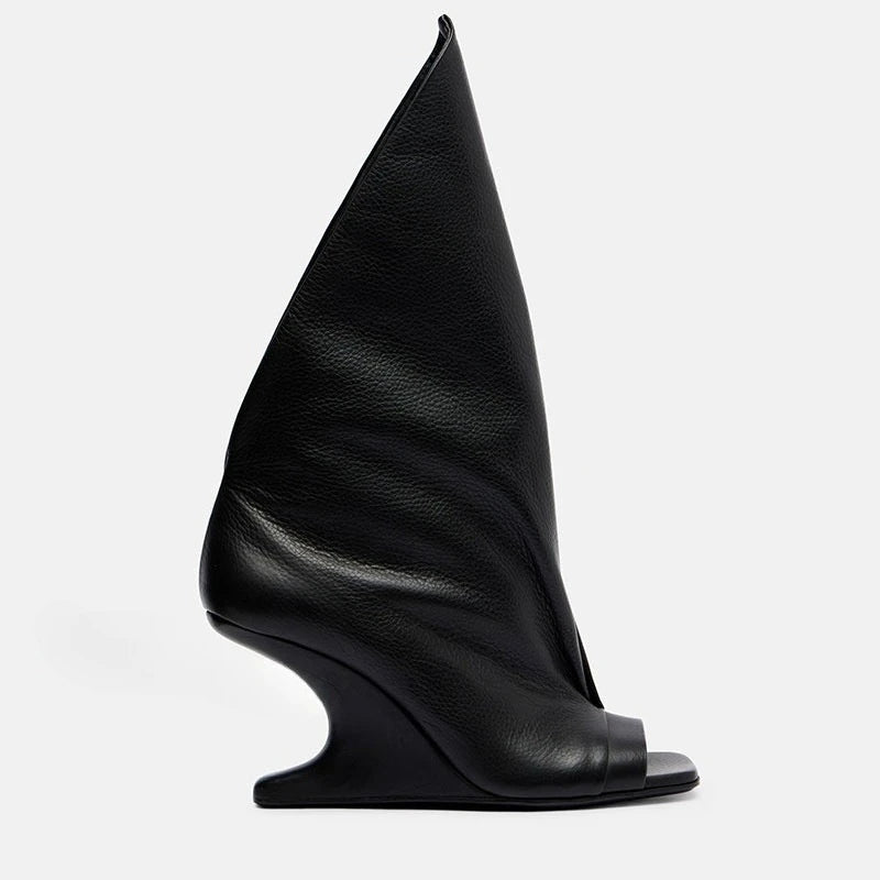 European and American High-quality Trendy Fashion Stage Walking Sleeve Short Boots for Women, Square Toe Open Toe Cool Boots
