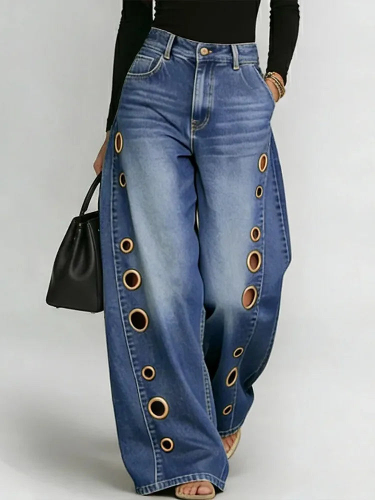 Personalized Wide Leg Jeans — High-Waist Loose Fit Streetwear
