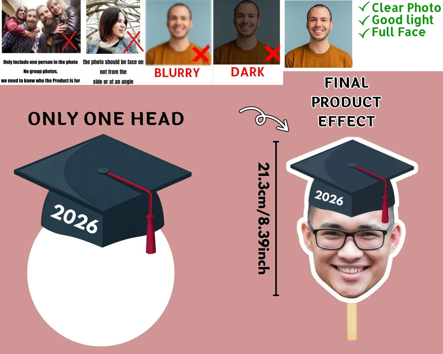 Personalized Photo Face Masks – Funny Fan Face Cutout Head on a Stick | Birthday Party Decorations