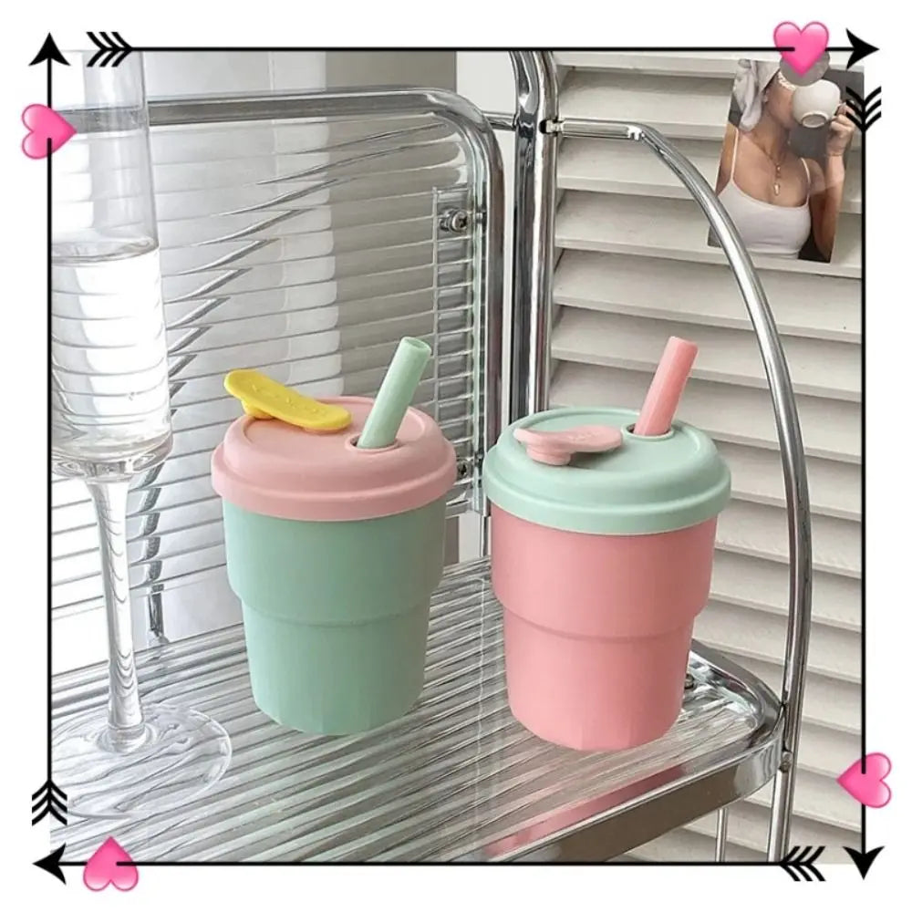 Kids Silicone Water Cup — 380ml Leakproof Bottle with Straw