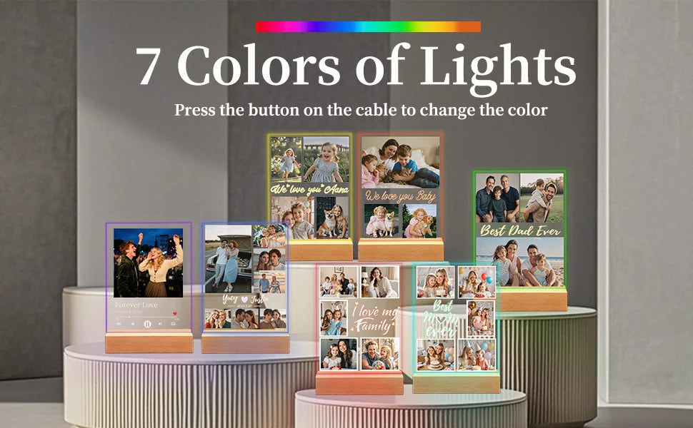Personalized Photo Acrylic Plaque Custom Mothers Day Night Light for Mom Birthday Present Home Decor Family Keepsake Unique Gift