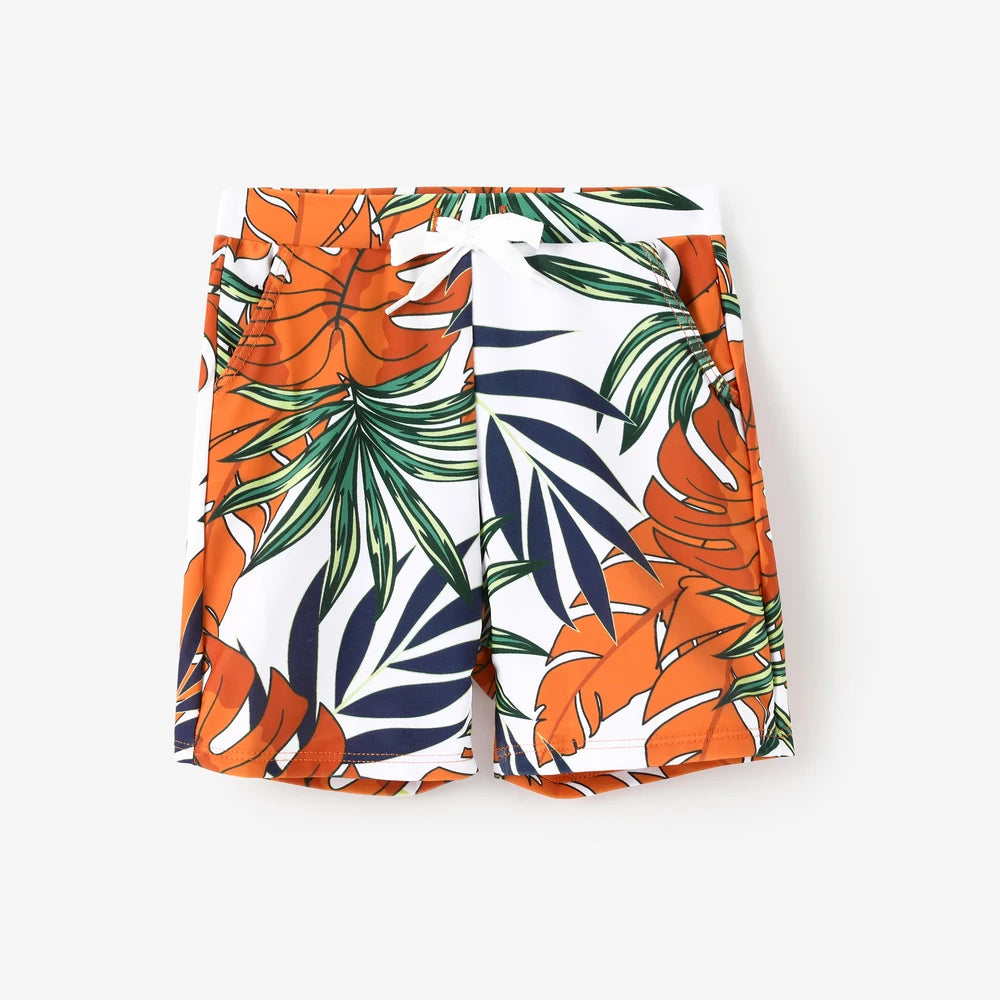 Family Matching Tropical Plant Print Two-Piece Swimsuit & Swim Trunks
