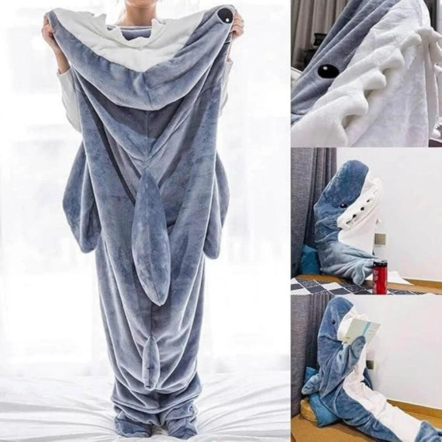 Pijama Tiburón con Capucha para Adultos — Saco de Dormir Portátil