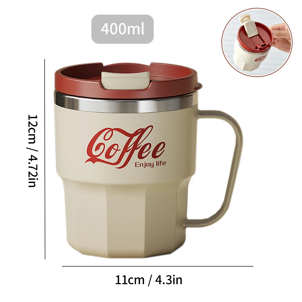 Double Wall Insulated Coffee Mug — 304 Stainless Steel with Handle