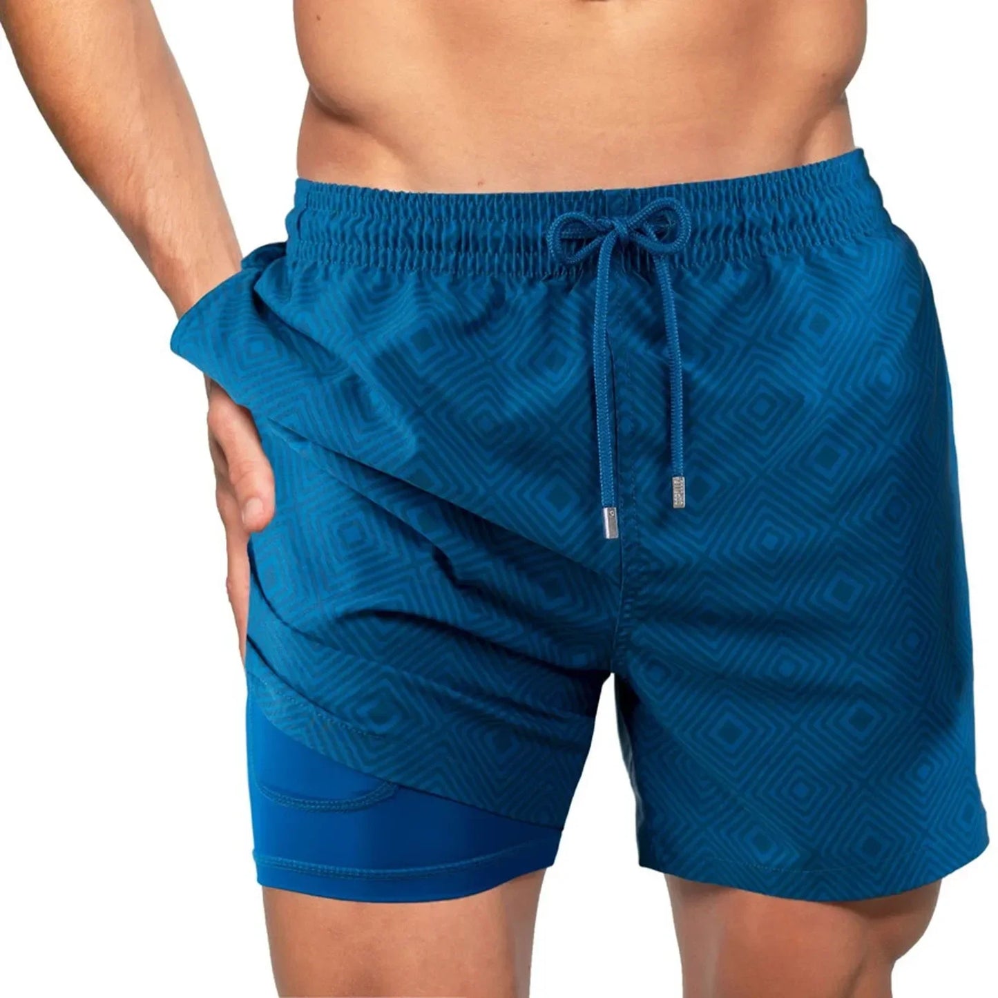 Men's Tropical Print Beach Shorts with Lining — Casual Summer Swim Trunks