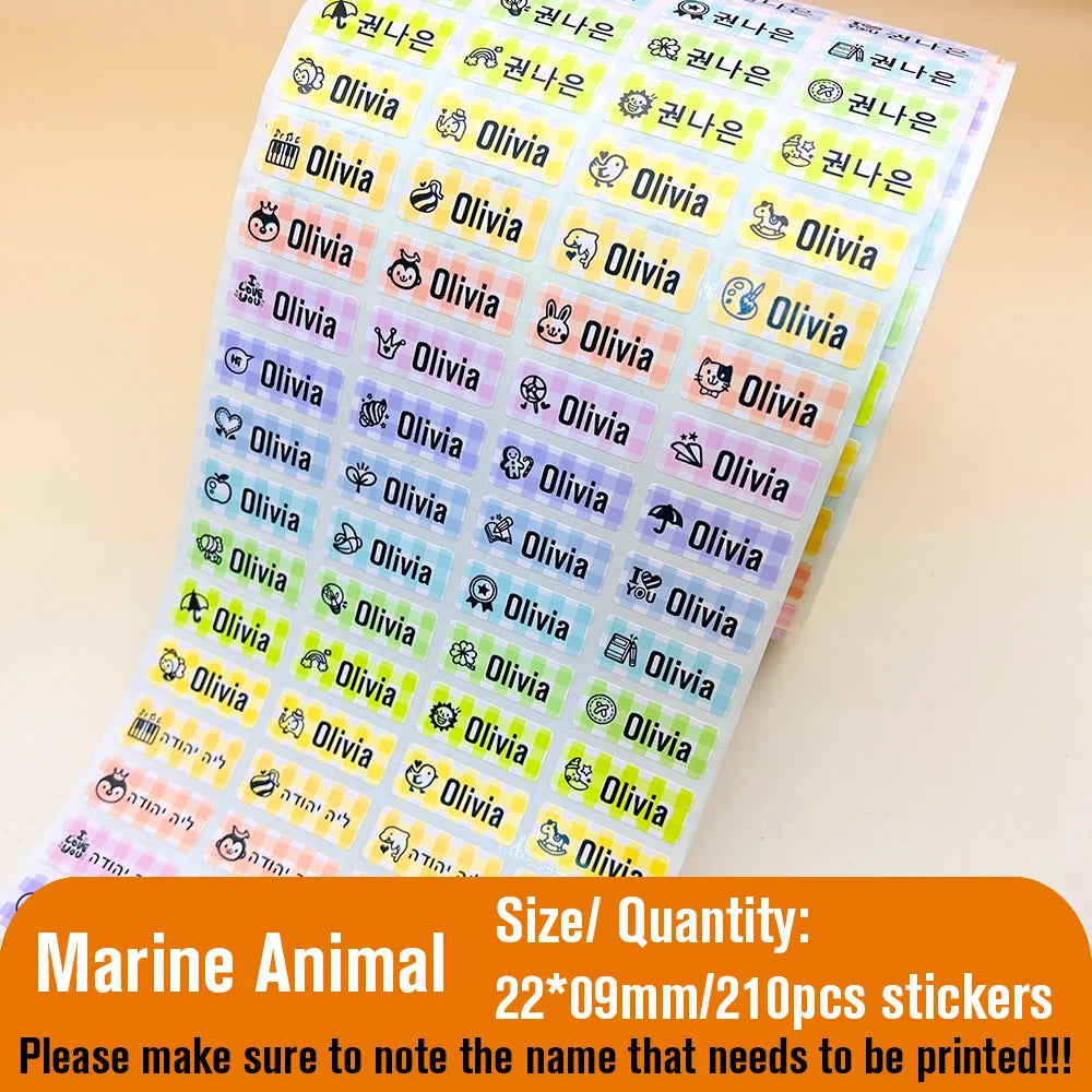 Personalized Kawaii Name Tag Stickers — Waterproof Custom Labels for Kids School & Bottles