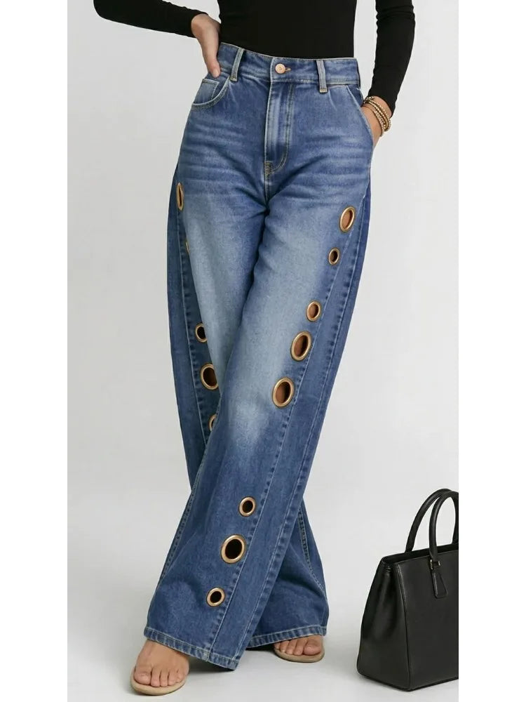 Personalized Wide Leg Jeans — High-Waist Loose Fit Streetwear